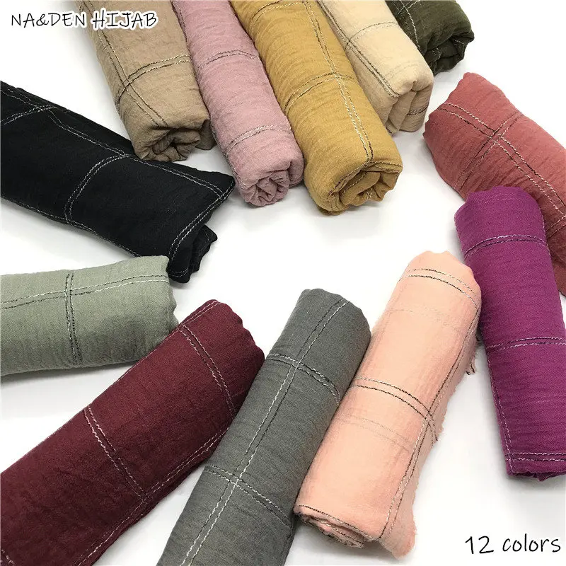 

2019 NEW plaid hijab scarf embroidery fashion Muslim hijabs grid women scarves shawls bandana wraps muffler hot sale scarf