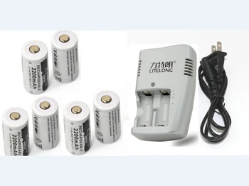 

6pcs 3.7v 2200mAh CR123A rechargeable lithium battery+1pcs dedicated charger 16340 camera