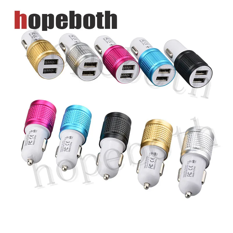 Travel Adapter Dual USB Car Charger Metal 2 Ports 5V 2.1A Round Square Car Plugs Adapter For iPhone Samsung Xiaomi Huawei