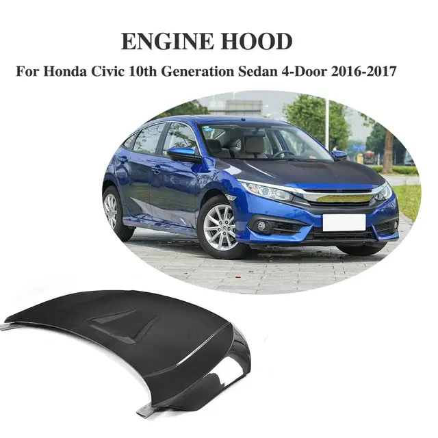 R Style Carbon Fiber Front Engine Hoods Covers Trim For Honda Civic