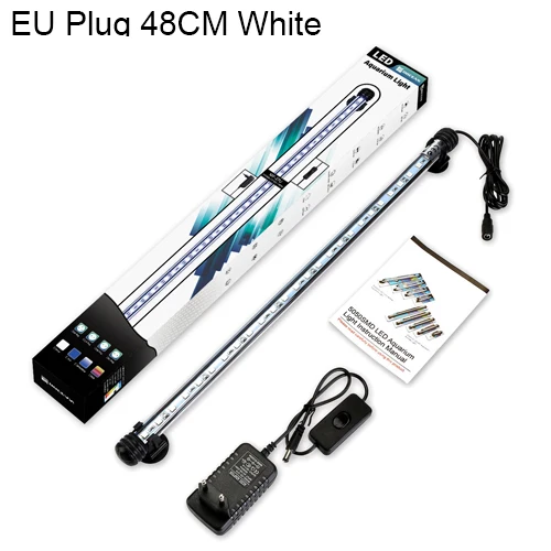 EU Plug White 48cm Формата EU вилка формата US вилка аквариума светодиодный светильник 18/28/38/48 см бар погружной Водонепроницаемый лампа на прищепке Декор - Цвет: EU Plug White 48cm