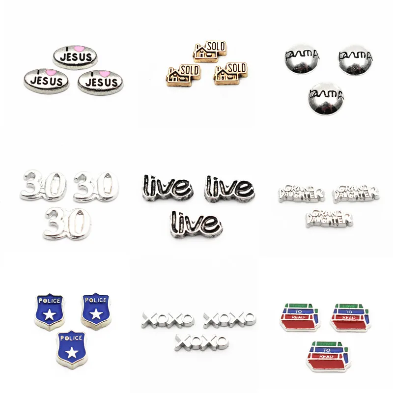 

Hot selling 10pcs/lot 30 XOXO police floating charms living glass floating memory locket charms jewelry