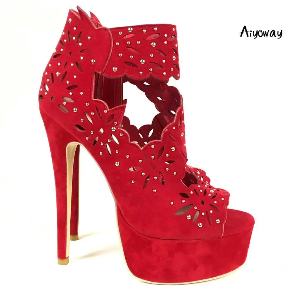 

Aiyoway Women Shoes Peep Toe High Heels Sandals Platform Cut-out Flower Pattern Ladies Wedding Party Shoes Sexy thin Heels
