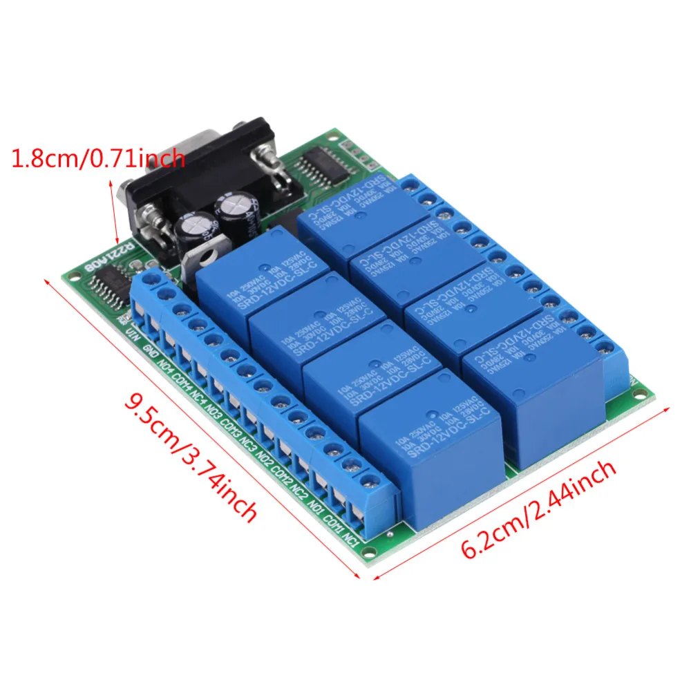 Лидер продаж 12V 8-канальный релейный DB9 RS 232 триггерный релейный модуль умный дом удаленного Управление переключатель релейных платов