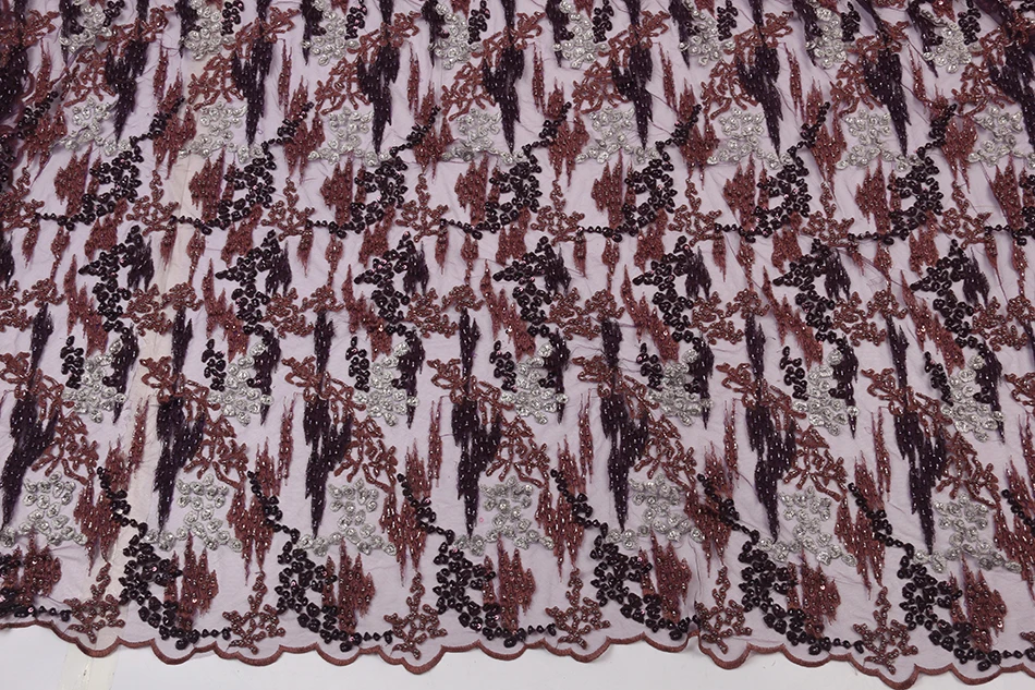 Роскошные африканские кружевные ткани Французский ручной работы бисерные кружева нигерийская вышивка кружевная ткань с блестками для свадьбы KS2725B-1