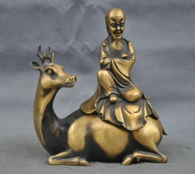 

8" Chinese Bronze Buddhism God Of Longevity Star Ride Deer Statue Incense Burner decoration bronze factory outlets