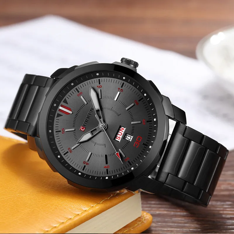 Curren 8266 Мужские кварцевые часы мужские брендовые роскошные черные водонепроницаемые часы из нержавеющей стали мужские спортивные наручные часы Relogio Masculino