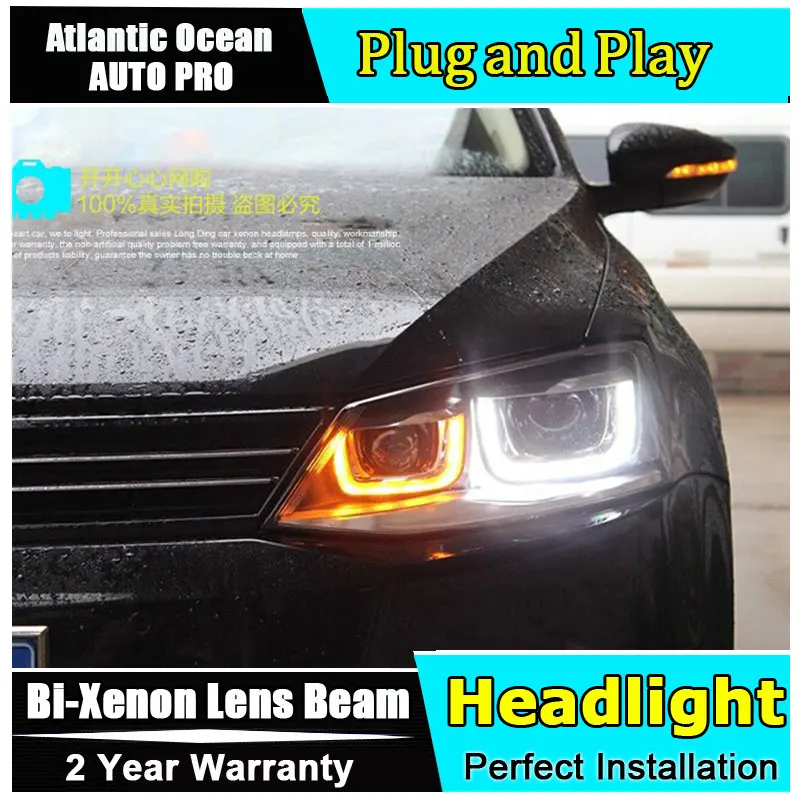 

AUTO PRO 2011 2012 2013 2014 For vw jetta headlights car styling U LED DRL Bi-xenon Double lens For VW jetta MK6 head lamps park