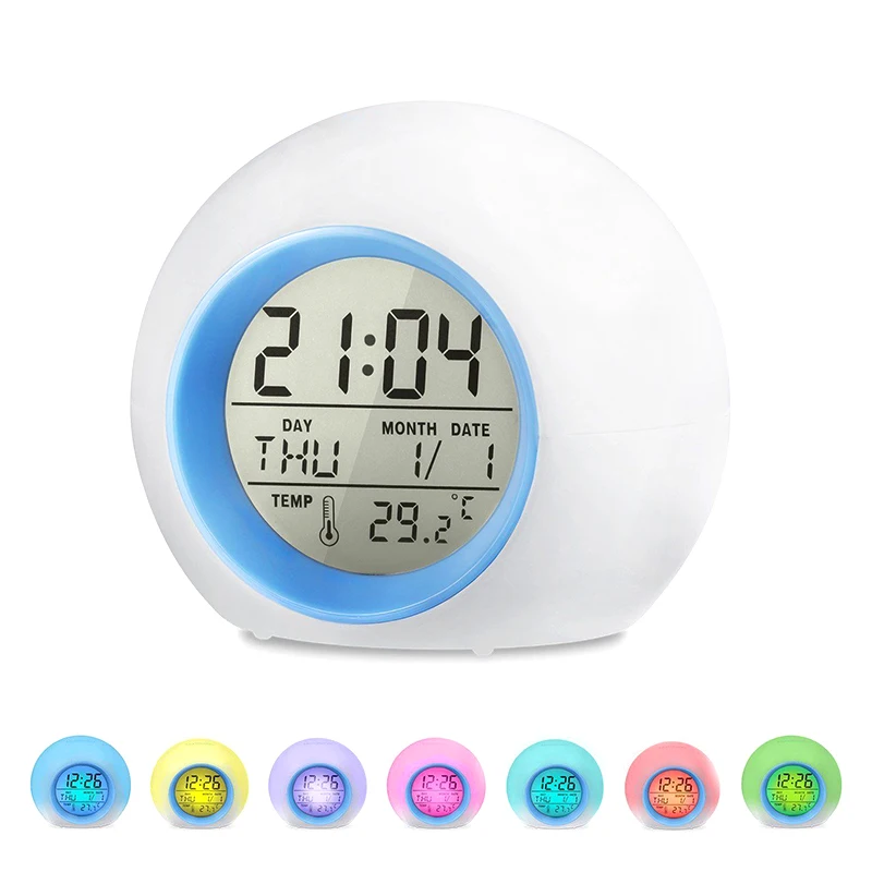 Alarm Clock Nature Sounds 7 Colors Changing One Tap Control Multifunction Temperature Display TB
