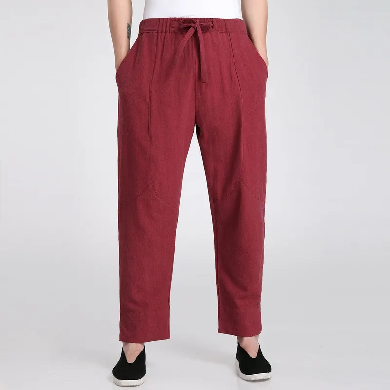 Новое поступление бежевые китайские мужские кунг-фу льняные хлопковые брюки одежда Размер S M L XL XXL XXXL 2608 - Цвет: red