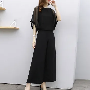 

Summer Casual Two Pieces Set Women Loose Half Sleeve O-Neck T-Shirt Top With Elastic Waist Wide Leg Pants Fashion Women Suit