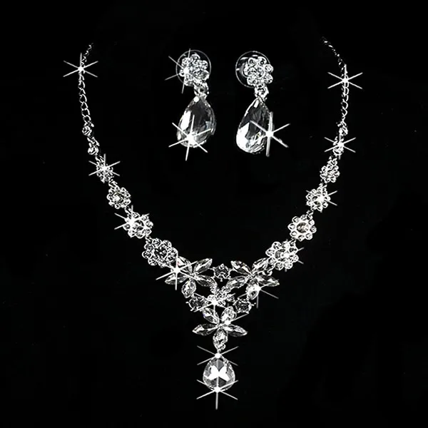 Модный серебряный с кристаллами Свадебный Выпускной Стразы ожерелье серьги Ювелирные наборы