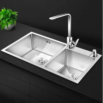 

Kitchen Sinks Stainless Steel Hand-thickened 4mm Double Bowl with Tap Above Counter Sink Vegetable Washing tank mx4091106