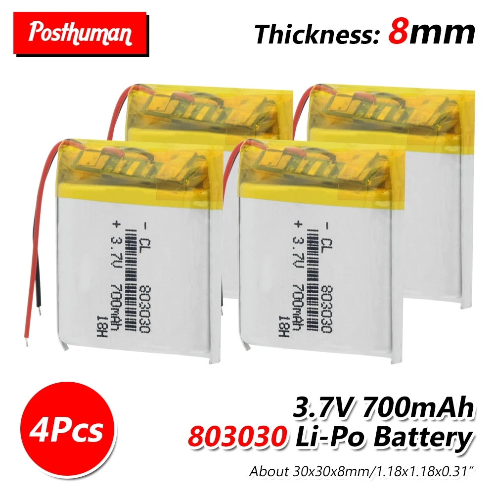 

Rechargeable 700mAh Li-ion Battery Cell 803030 Lithium Polymer Li-Po li ion Battery Lipo cells For Toy GPS MP3 MP4 Smart Watch