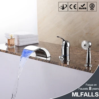

Waterfall bathtub faucet brass chrome body suit five holes with three piece bathroom faucet shower