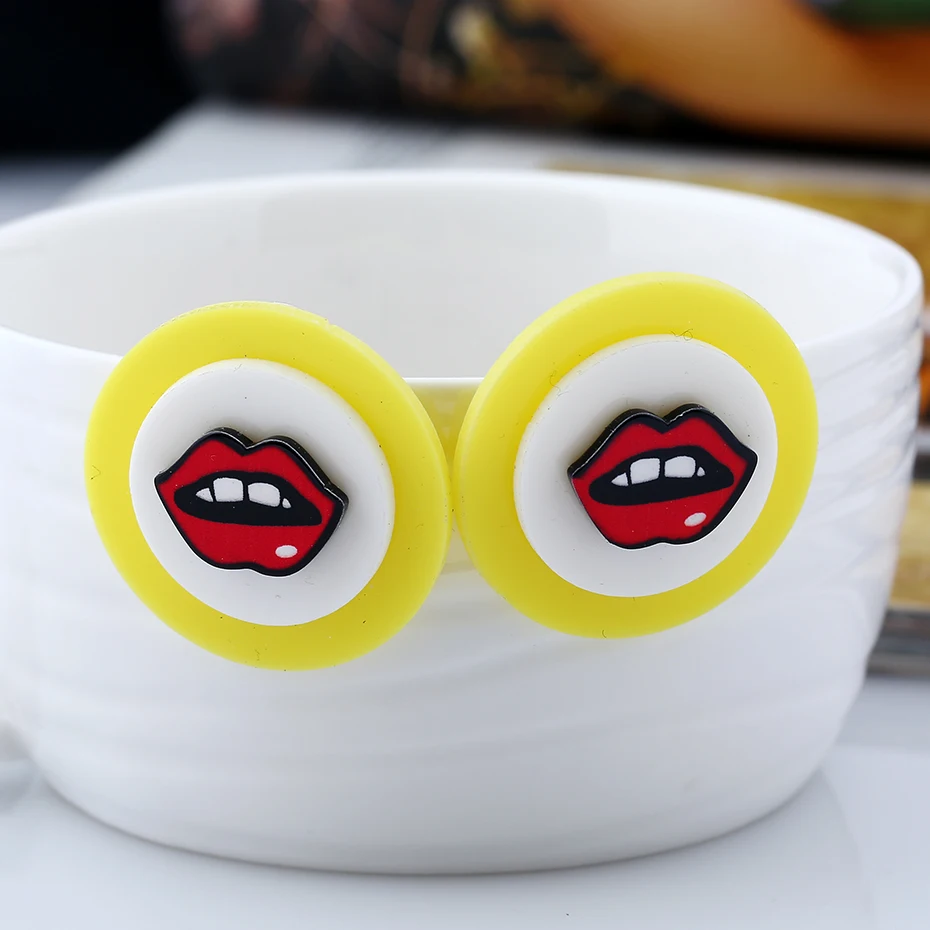 Fashion jewelry acrylic lips round stud earring for women bohemian punk