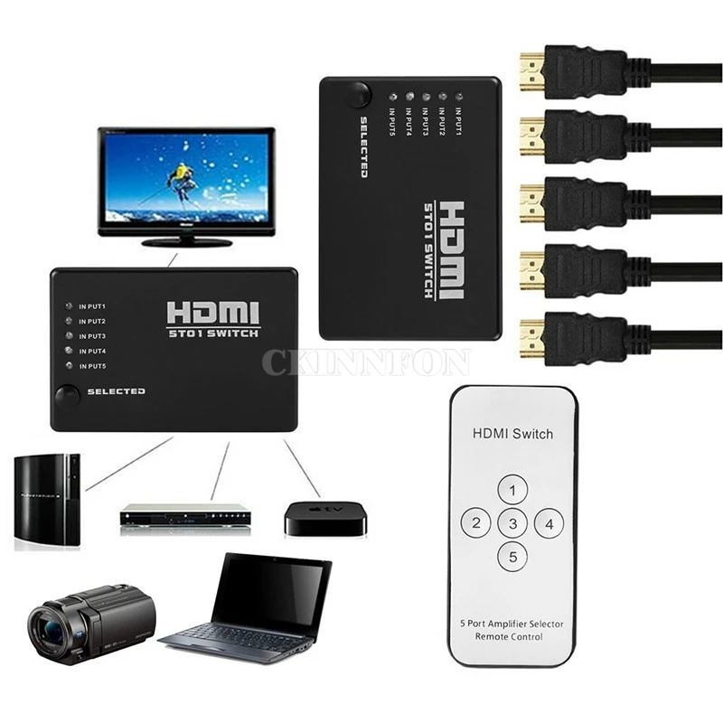 50Pcs/Lot 3 Port / 5 4K Video HDMI-compatible Switch Switcher Splitter IR Remote for HDTV PS3 DVD Promotion Hot Top Quality |