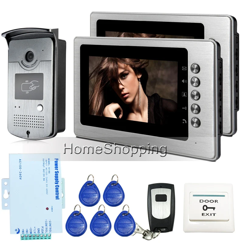 FREE SHIPPING Home 7 inch Video Intercom Door Phone System 1 RFID Access Doorbell Camera + 2 Monitors Remote Controller In Stock |