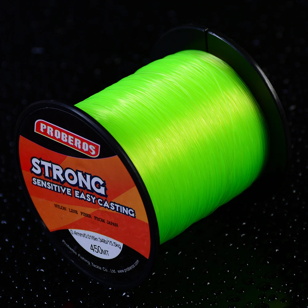 1PC Nylon Line 450M 500M Fluorescence Green Fishing Line 0.9kg 18.3KG