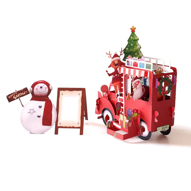  3D Handmade 2019 Snowman Santa Claus Christmas Flower Car Paper Invitation Greeting Cards PostCard  - 32950843432
