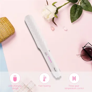 

USB Rechargeable Hair Straightener Curler Fast Heating Flat Iron Ceramic Straightening Curling Iron Mini Hair Styling Tools 401