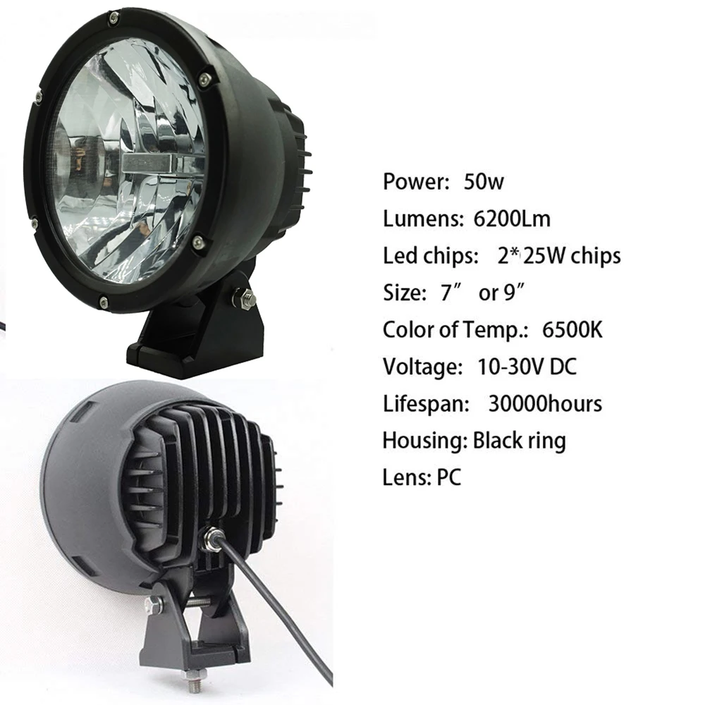 2pcs 50W 7inch 7 6200Lm Led Cannon Lights Round Spot Driving Spotlight Work Lamp with Focused Beam for Polaris SUV 4WD Off Road Truck SUV ATV UTV Offroad Tractor Sand Rail Dune Buggy 4x4  (2)