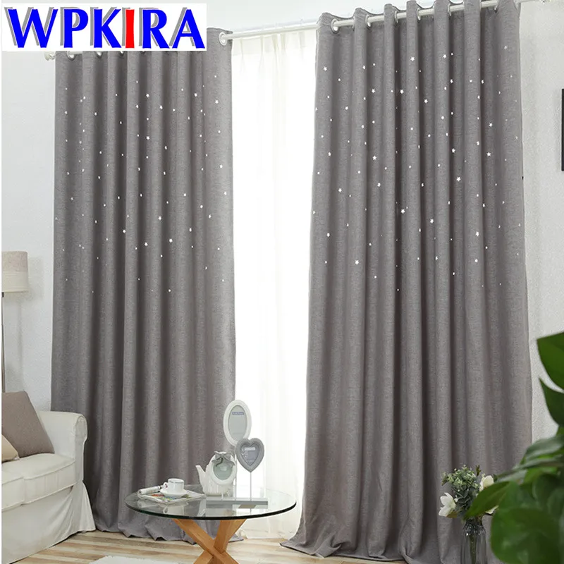 

Hollow Star Cotton Linen Curtain Thick Cloth Blackout Curtain Window Treatment Blackout Twinkle Stars Curtain Living Room #30
