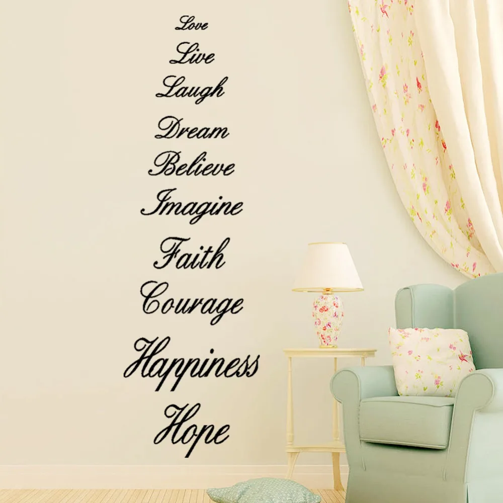 Aliexpress Buy Love Live Laugh Dream Believe Imagine Faith Courage Happiness Hope English Proverb Wall Quote Decal Sticker Words Wall Decor from