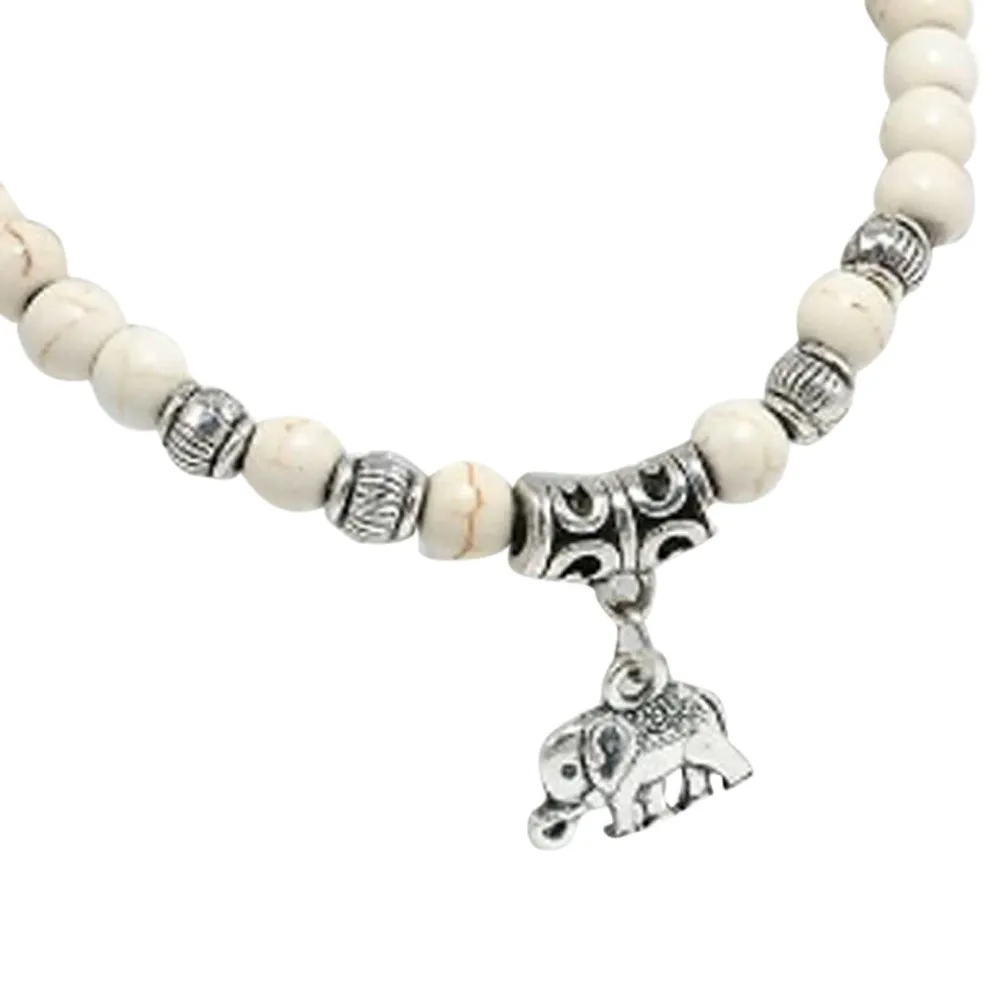 Белый Howlite камень женские бусины браслет для женщин мужчин Серебряный слон Шарм Любовь этнический браслет ювелирные изделия Z0319 дропшиппинг