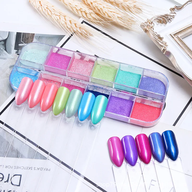 12 Girds / Box Nail Art Mirror Glitter Polished Chrome Powder Shiny Effect Decorative DIY | Красота и здоровье