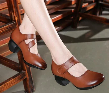 

New Ethnic Style Female Leather Pointed Flower Single Shoes Female Thick with Retro Literary Women's Shoes