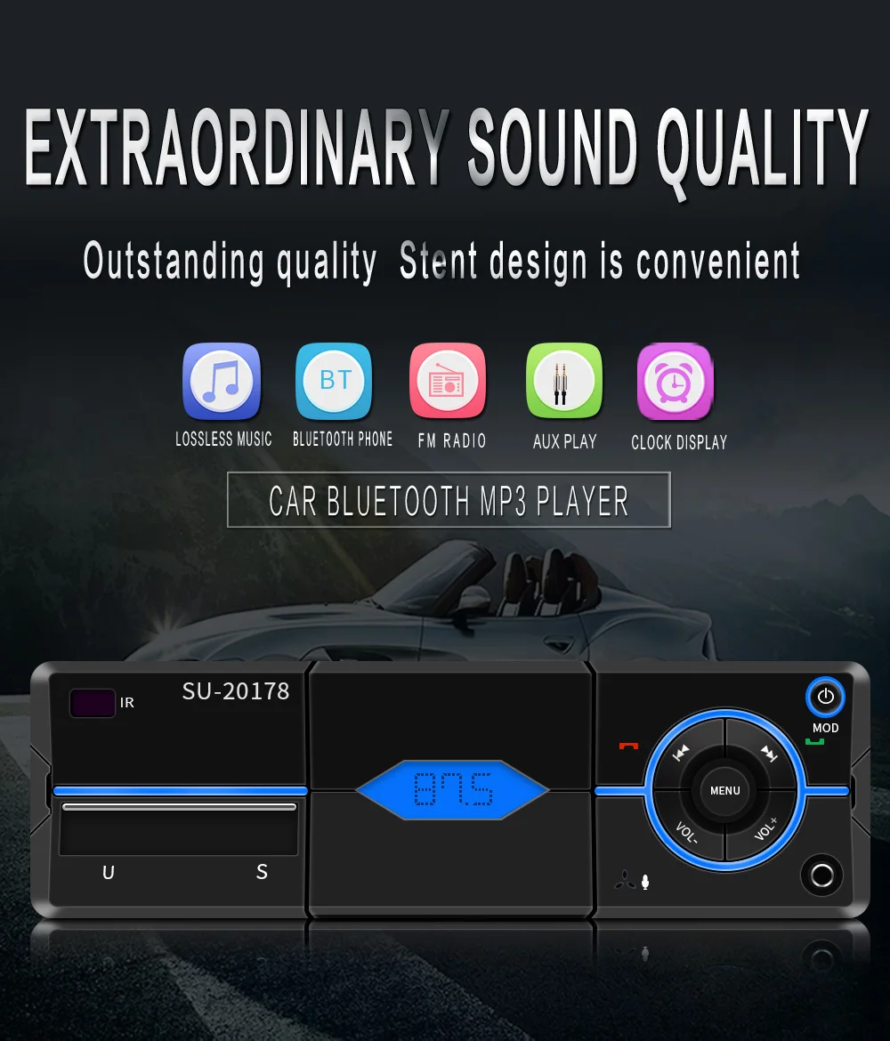 Автомагнитола 1Din In-Dash MP3 Multimemedia плеер авторадио AUX FM Bluetooth Handsfree USB SD карта пульт дистанционного управления автомобильный аудио