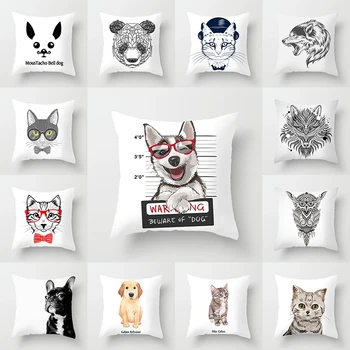 

45*45cm Modern style Cushion Cover Cute Small dog with Glasses Animal print Decorative Pillow Cover Car Sofa Seat Pillowcase