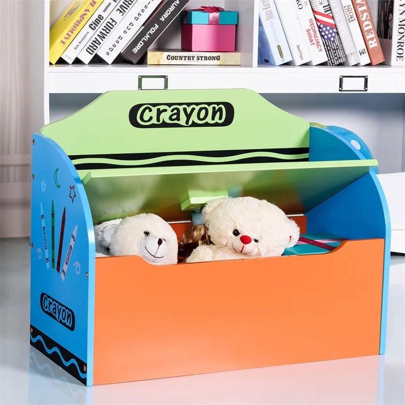 

Crayon Wood Toy Storage Box and Bench for Toddler Children Durable Premium MDF Fun and Colorful Crayon Themed Design HW58674