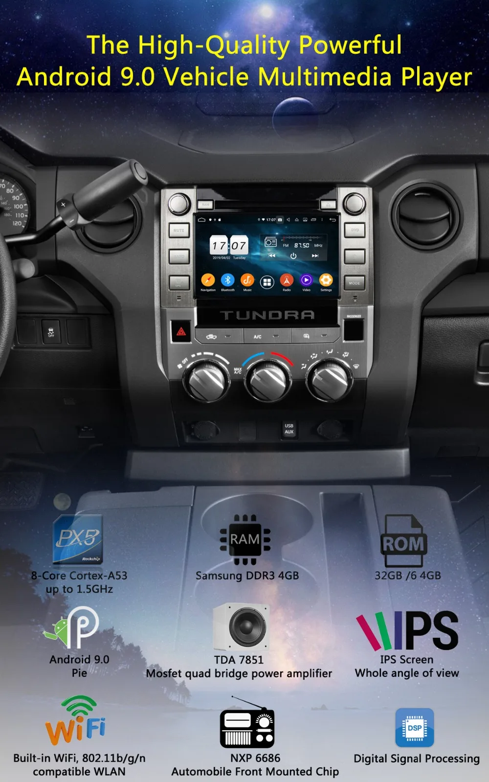 " ips 1920*1080 8 Core 4G ram+ 64G rom Android 9,0 автомобильный dvd-плеер для Toyota Sequoia Tundra DSP радио gps Parrot BT