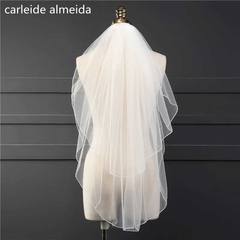 

2 Layers Swiss Tulle Wedding Veil with Comb Simple Voile de mariee 2018 Cheap Blusher Veil Sluier