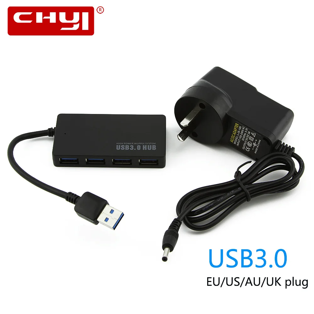 

CHYI Super Speed USB 3.0 HUB 4 Port Multi USB Splitter With AU/EU/US/UK External Power Adapter For Macbook Laptop PC Accessories