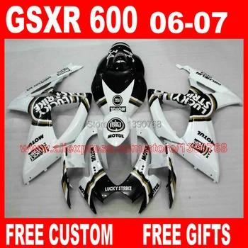 

ABS Fairing kit for SUZUKI GSXR 600/750 2006 2007 black white LUCKY STRIKE motorcycle fairings K6 gsxr600 06 GSXR750 07 HV29
