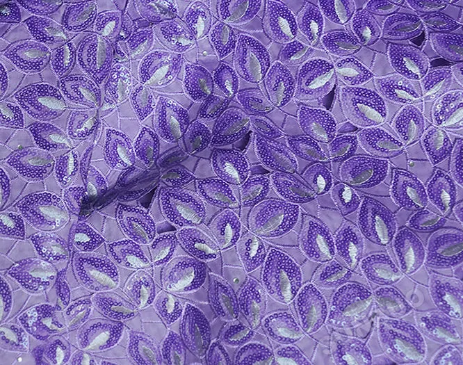 

High Quality Lilac Silver African handcut organza lace fabric with lots of sequins 5 yards for clearance
