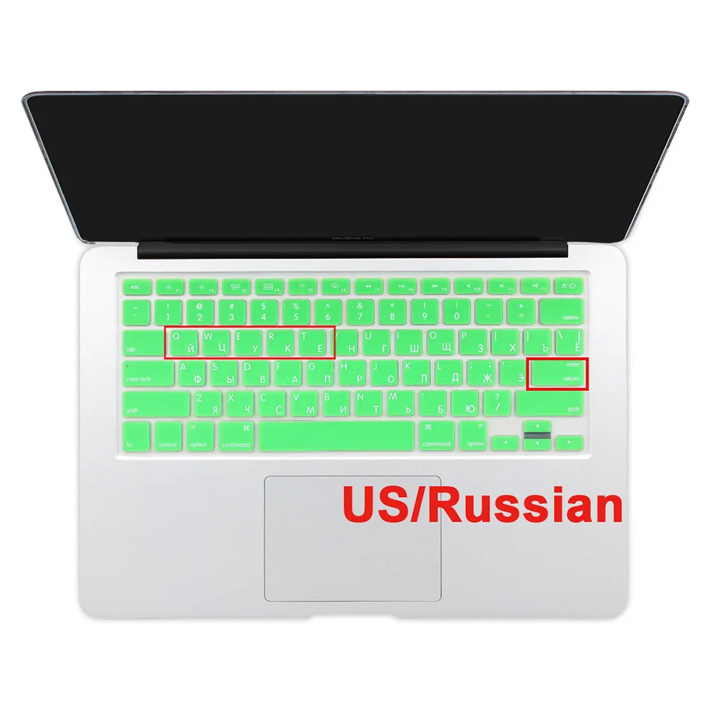 США введите русский алфавит силиконовый чехол для клавиатуры MacBook Air 13 Pro 13 15 17 дюймов retina A1466 A1502 A1398 - Цвет: green