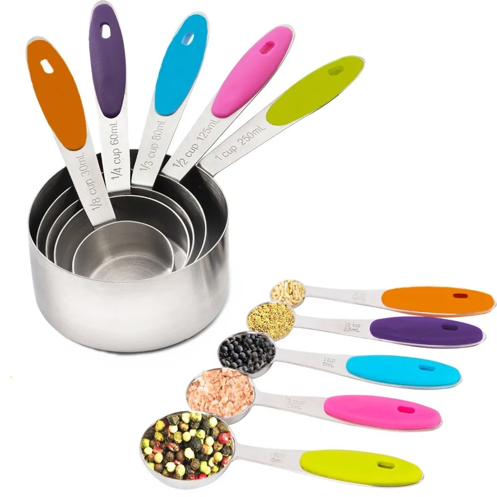 Stainless Steel Measuring Cups and Spoons Stackable Set, 10 Pieces