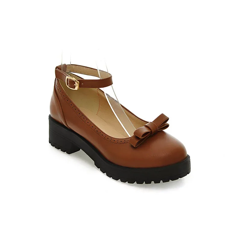 LIHUAMAO/Женская обувь в стиле ретро «Мэри Джейн» на квадратном каблуке, с ремешком на лодыжке, с круглым носком, вечерние, свадебные, офисные, деловые, женские модельные туфли - Цвет: Коричневый