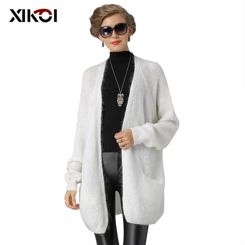

XIKOI Women Sweaters Fashion Casual Wool Cardigans Woman Sweaters Solid Thick Winter Knitted Long Sweater Coat