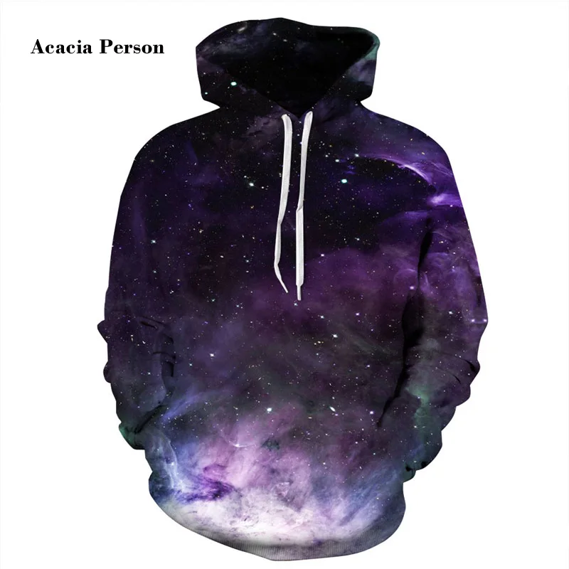 Cena Przestrzeń Galaxy bluzy mężczyźni kobiety 3d bluzy druku fioletowy Nebula chmury cienkie jesień zima z kapturem bluzy z kapturem