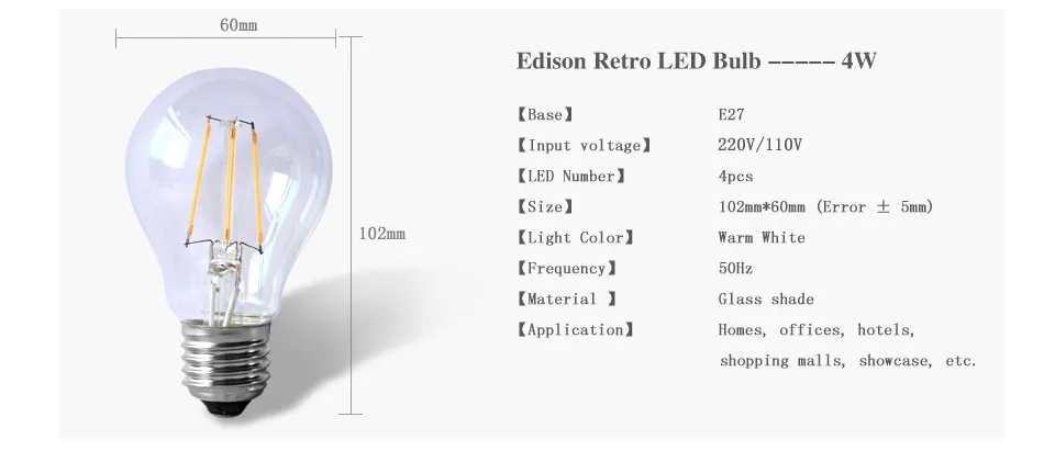 E27 затемнения светодиодный светильник 2W 4W 6W 8W ретро лампы накаливания 220 В Edison светодиодная лампа накаливания лампа в форме пузыря для крытого украшения светильник