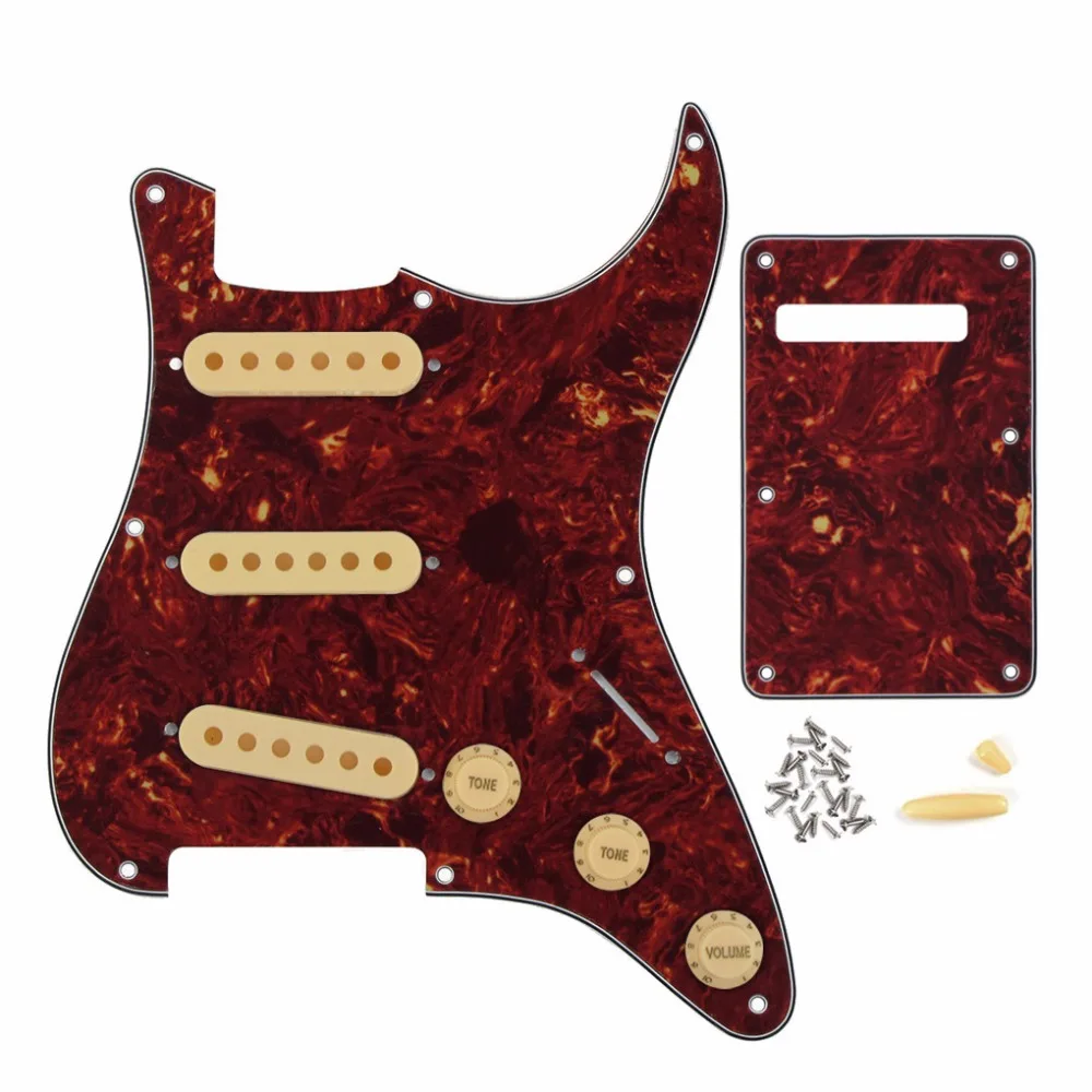 

FLEOR Red Tortoise 4Ply Vintage 8 Hole SSS Strat Guitar Pickguard Back Plate Pickup Covers 2T1V Knobs Switch / Whammy Bar Tip