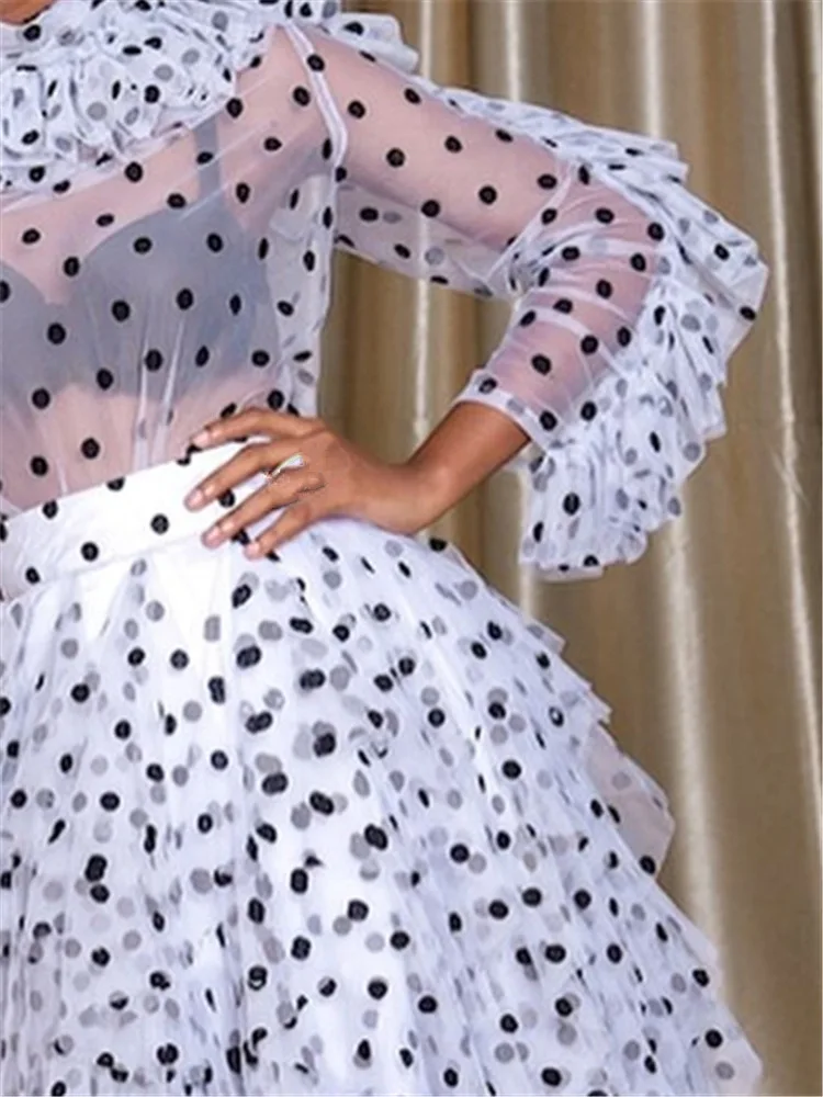 2019 африканская Женская юбка в горошек юбка с оборками Край рубашка с длинным рукавом рубашка комплект