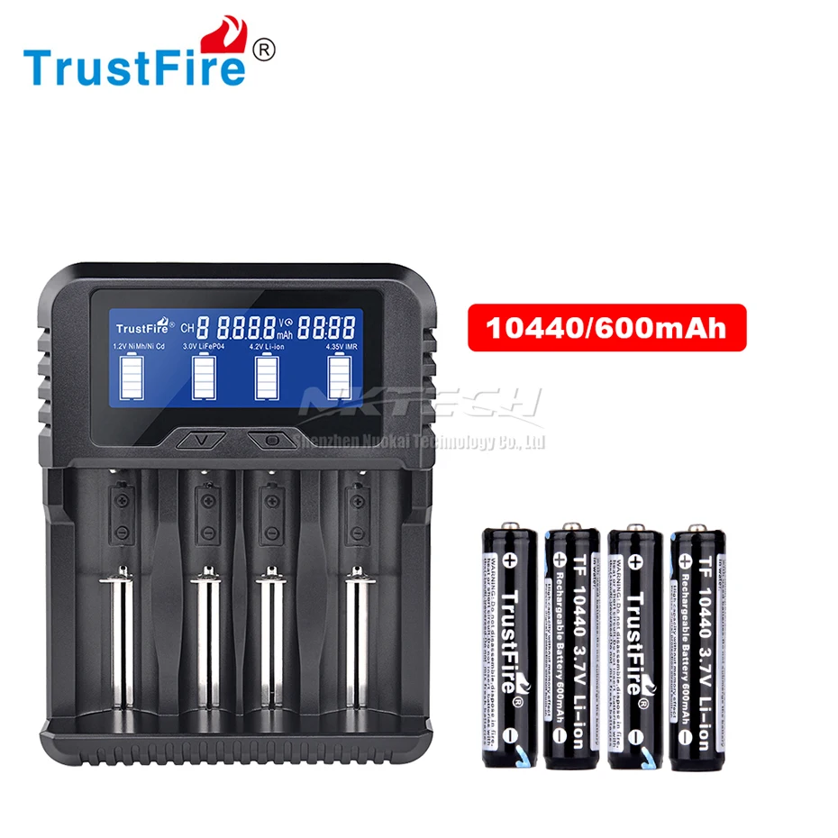TR-020 TrustFire смарт-устройство для быстрой Батарея Зарядное устройство Мощность банк QC3.0 USB Дисплей зарядки Ёмкость/Вольт/температура 18650 26650 32650 14500 AAA - Цвет: With 4-10440 600mAh