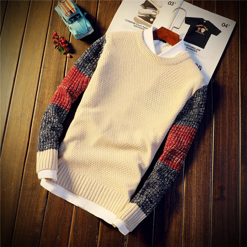 

Zogaa 2019 Autumn and Winter Men's Fashion Round Neck Sweater Trend Personality Color Matching Slim Youth Warm Pullover Sweater