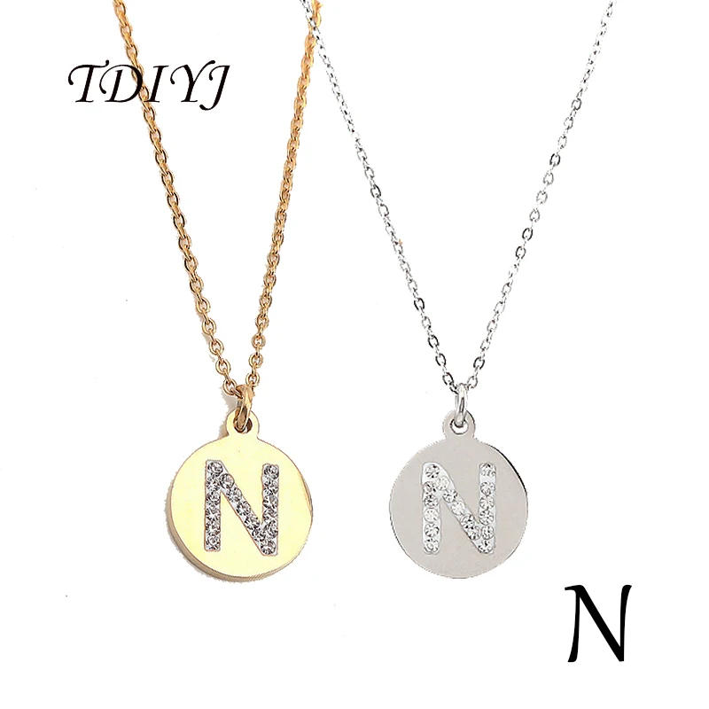 

TDIYJ Trendy Women Jewelry Stainless Steel Silver Crystal N Letter Personalized Tiny Initial Necklace 2pcs/lot